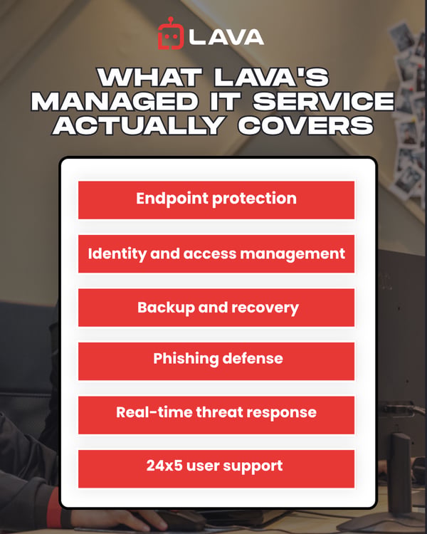 Infographics showing What Lava's Managed IT Service Actually Covers
