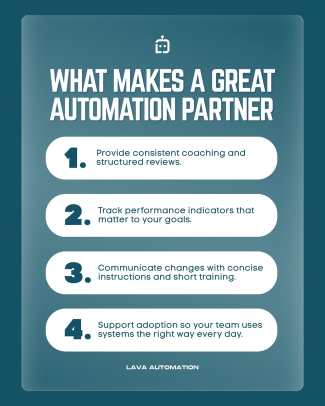 Infographic showing indicators of a great automation partner