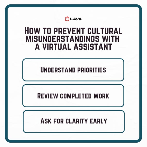 Infographic showing How to prevent cultural misunderstandings with  a virtual assistant