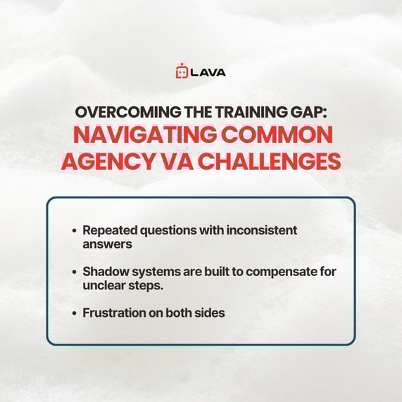 Infographic showing What challenges do agencies face when training virtual assistants?