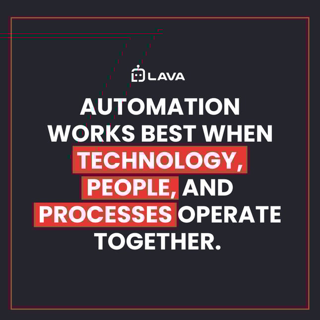 Infographic showing Automation creates momentum, and virtual assistants ensure the workflow reaches the finish line.