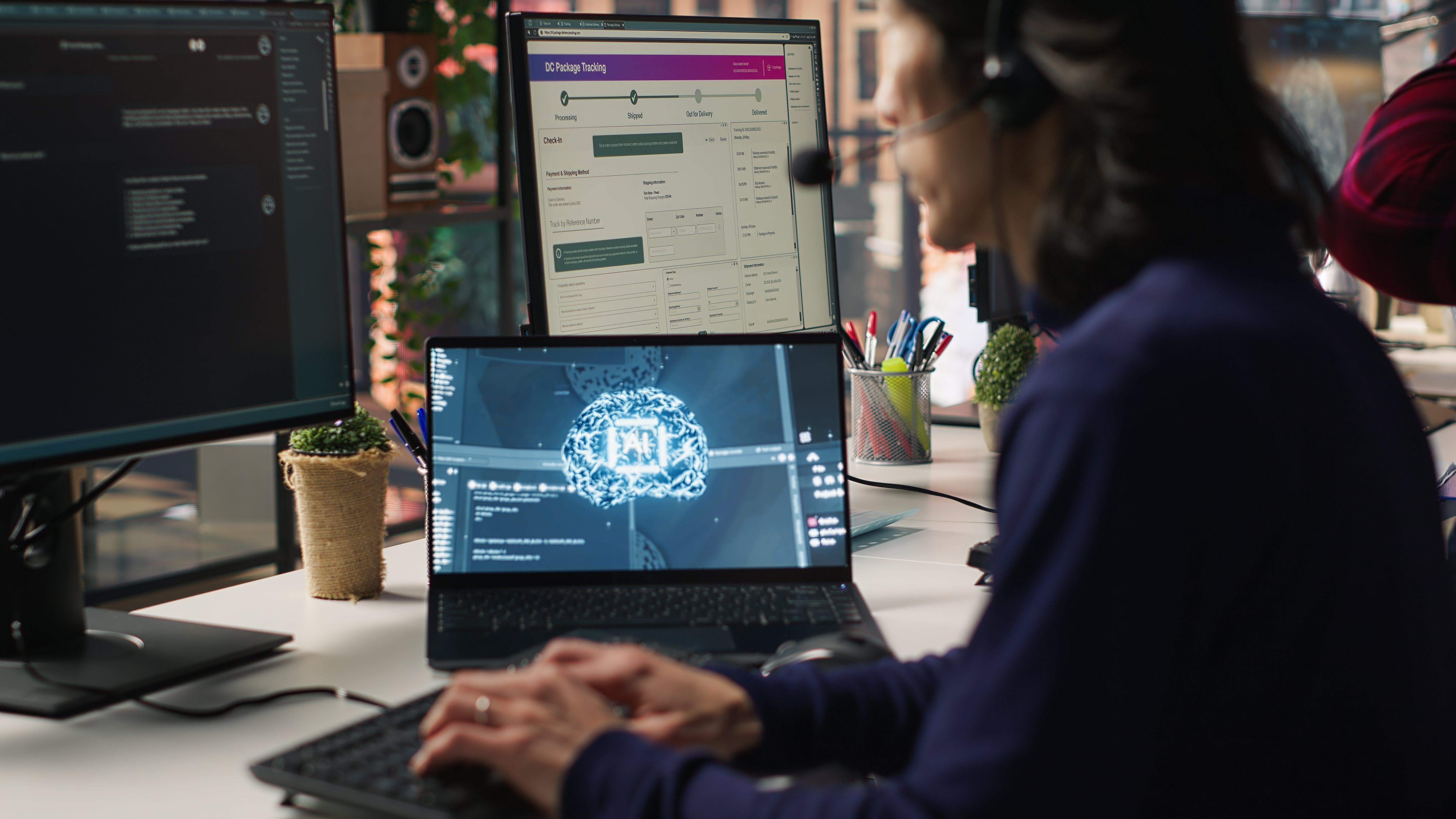 Call center agents track shipments in office using ai chatbot for help
