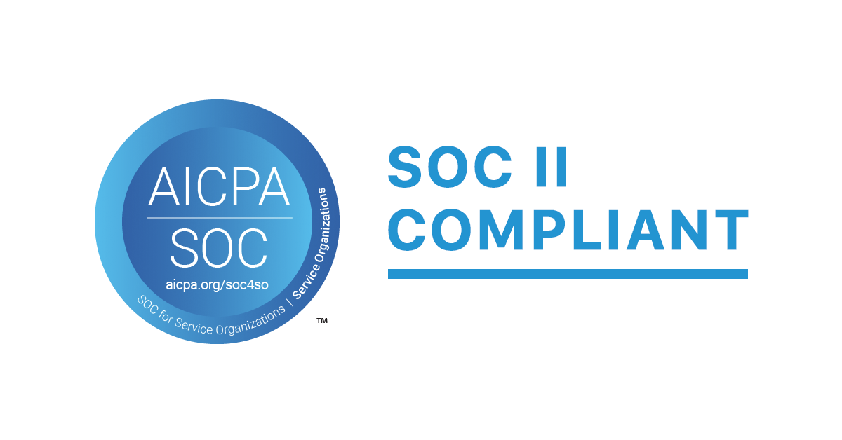SOC 2 compliance badge from AICPA indicating secure service organization standards.